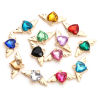 Picture of Zinc Based Alloy Valentine's Day Charms Gold Plated Heart Wing Multicolor Rhinestone 25mm x 14mm