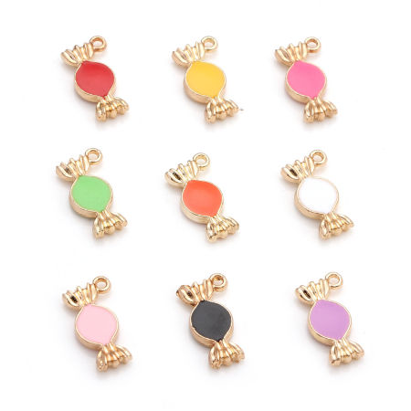 Zinc Based Alloy Charms Gold Plated Multicolor Candy Double Sided Enamel 18mm x 10mm