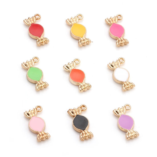 Picture of Zinc Based Alloy Charms Gold Plated Multicolor Candy Double Sided Enamel 18mm x 10mm