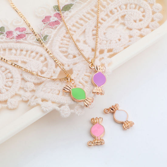 Picture of Zinc Based Alloy Charms Gold Plated Multicolor Candy Double Sided Enamel 18mm x 10mm