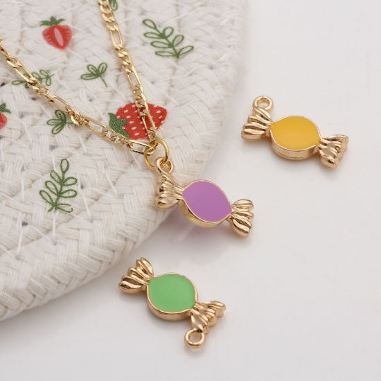 Picture of Zinc Based Alloy Charms Gold Plated Multicolor Candy Double Sided Enamel 18mm x 10mm