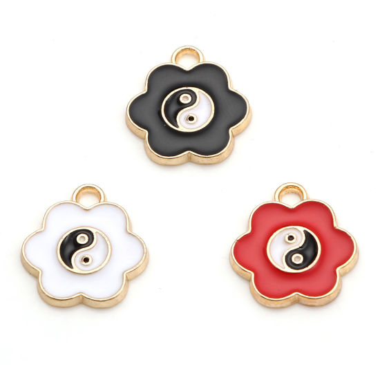 Picture of Zinc Based Alloy Religious Charms Gold Plated Multicolor Flower Yin Yang Symbol Enamel 16mm x 15mm