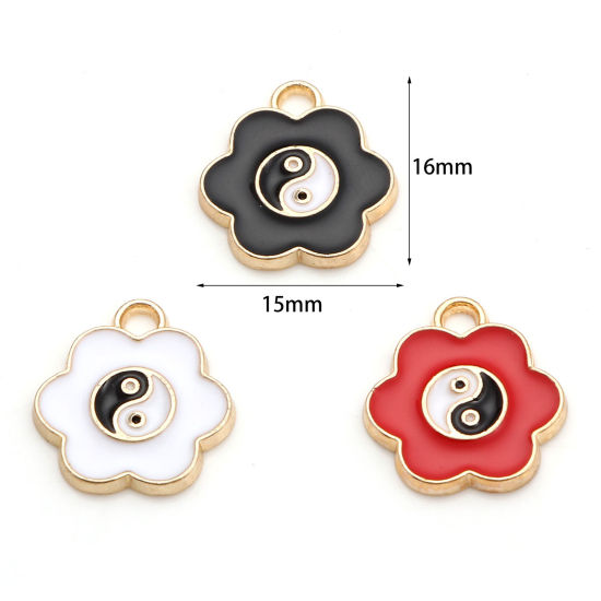 Picture of Zinc Based Alloy Religious Charms Gold Plated Multicolor Flower Yin Yang Symbol Enamel 16mm x 15mm