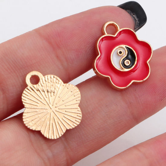 Picture of Zinc Based Alloy Religious Charms Gold Plated Multicolor Flower Yin Yang Symbol Enamel 16mm x 15mm