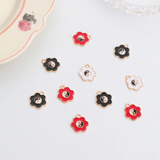 Picture of Zinc Based Alloy Religious Charms Gold Plated Multicolor Flower Yin Yang Symbol Enamel 16mm x 15mm