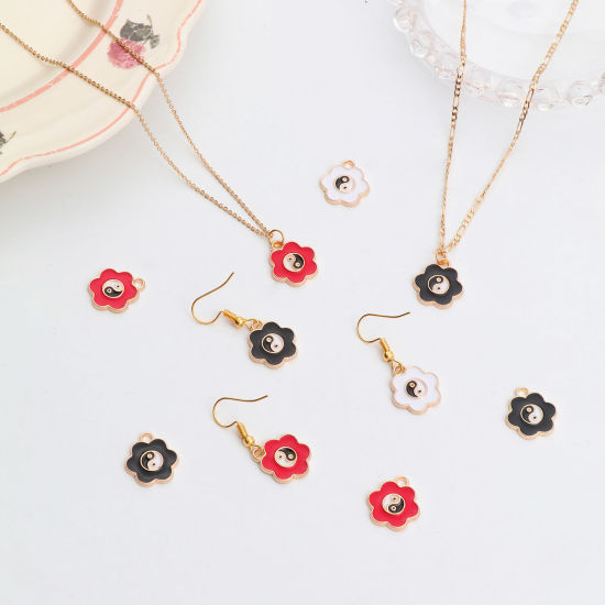 Picture of Zinc Based Alloy Religious Charms Gold Plated Multicolor Flower Yin Yang Symbol Enamel 16mm x 15mm