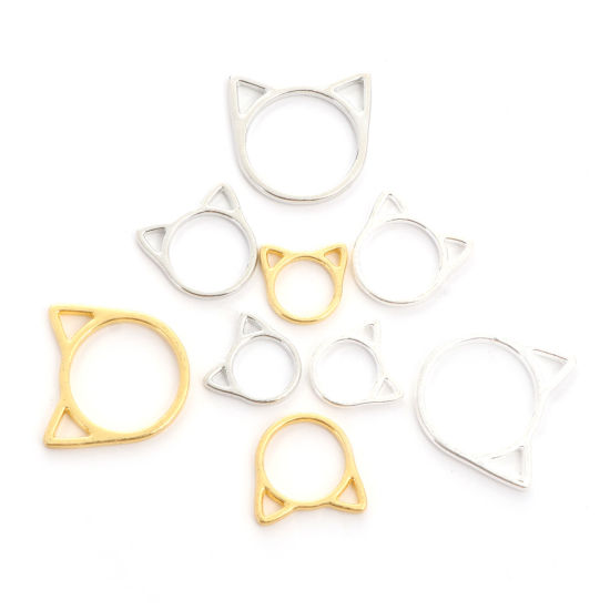 Image de Breloques en Alliage de Zinc Chat Argent Mat Creux 21mm x 20mm, 50 Pcs