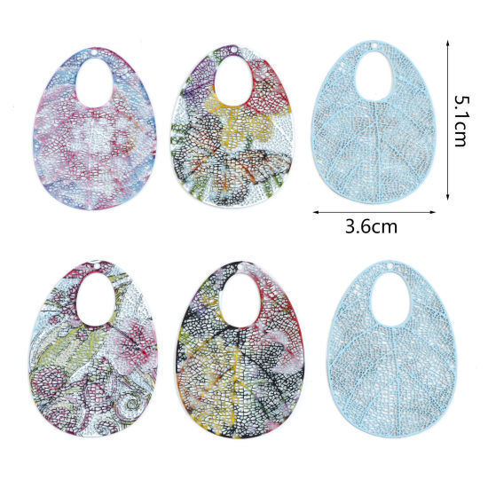 Picture of Iron Based Alloy Filigree Stamping Pendants Multicolor Drop Painted 5.1cm x 3.6cm