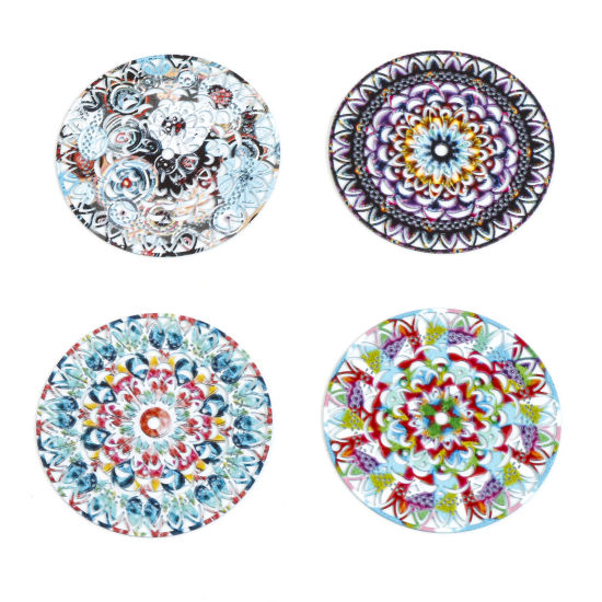 Picture of Iron Based Alloy Filigree Stamping Pendants Multicolor Round Painted 4.7cm x 4.7cm