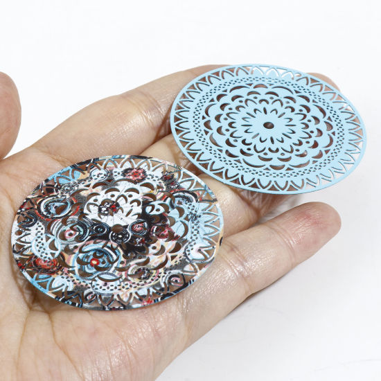 Picture of Iron Based Alloy Filigree Stamping Pendants Multicolor Round Painted 4.7cm x 4.7cm