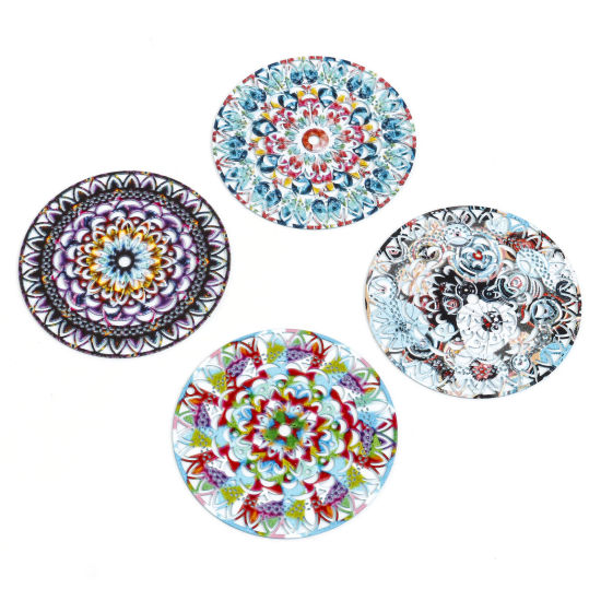 Picture of Iron Based Alloy Filigree Stamping Pendants Multicolor Round Painted 4.7cm x 4.7cm