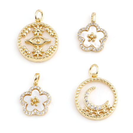 Concha + Latón Colgantes Charms Oro Real Chapado Claro Circón Artificial 1 Unidad Concha + Latón Colgantes Charms Oro Real Chapado Claro Circón Artificial 1 Unidad