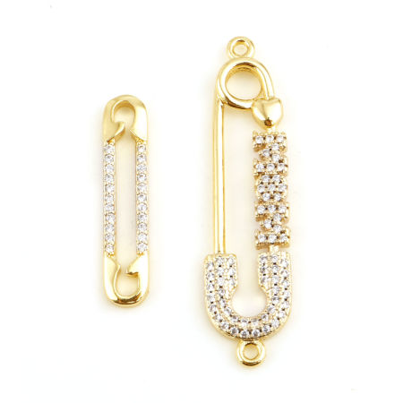 Image de Connecteurs Vêtements en Laiton Plaqué Or Véritable Broche à Zircone Cubique Clair 1 Pièce