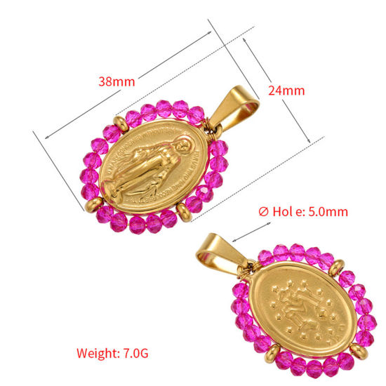 Bild von Edelstahl & Glas Religiös Anhänger Oval Bunt Heilige Maria Mutter Gottes 38mm x 24mm, 1 Stück