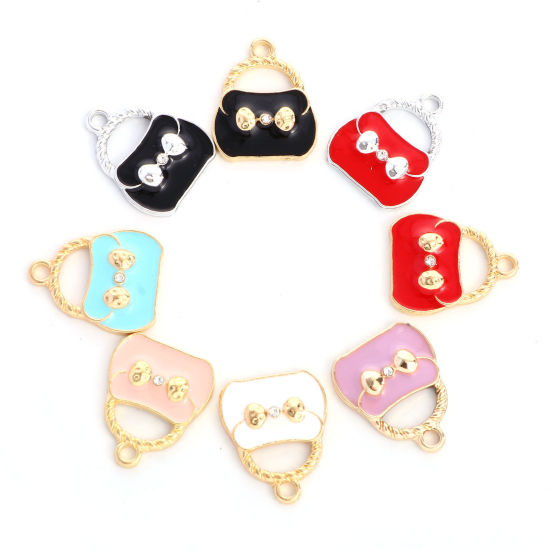 Imagen de Zamak Ropa Colgantes Charms Bolsa de mano Multicolor Transparente Rhinestone Esmalte 19mm x 16mm, 10 Unidades