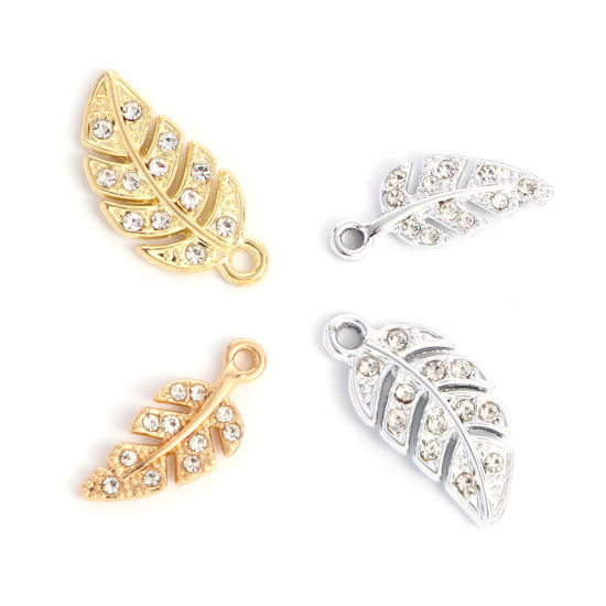 Picture of Zinc Based Alloy Charms Multicolor Leaf Clear Rhinestone