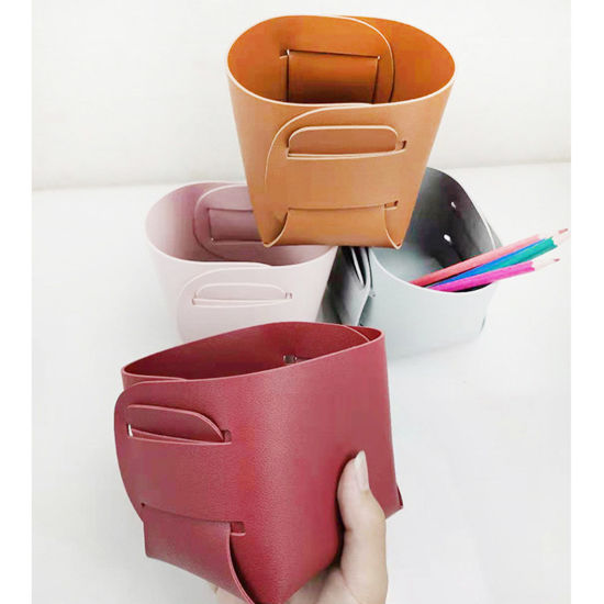 Picture of PU Leather Nordic Style Porch Desktop Storage Box Basket For Cosmetics Remote Control Sundries