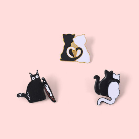 Broche Epingle Mignon Couteau Chats Multicolore Émail 1 Pièce