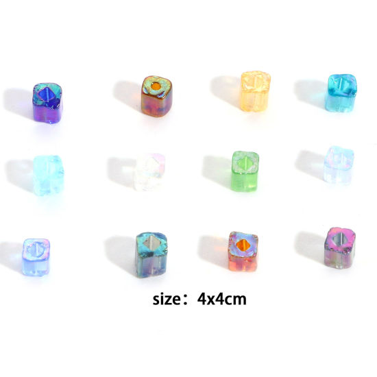 Picture of Glass Square Seed Beads Multicolor Transparent AB Color About 4mm x 4mm