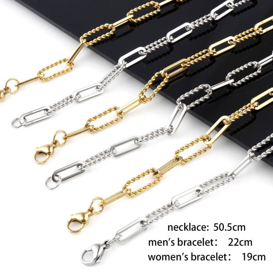 Image de Colliers en 304 Acier Inoxydable Chaîne Maille Forçat Multicolore Fait Main 1 Pièce