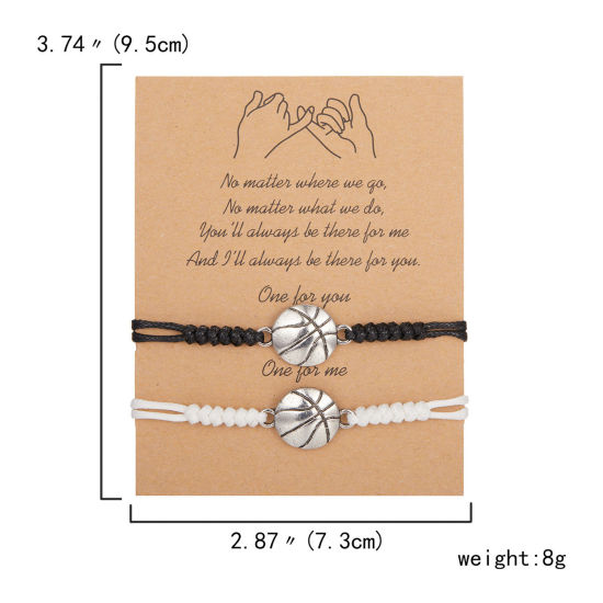 Picture of Polyester Sport Waved String Braided Friendship Bracelets Antique Silver Color Black & White Basketball Football Adjustable