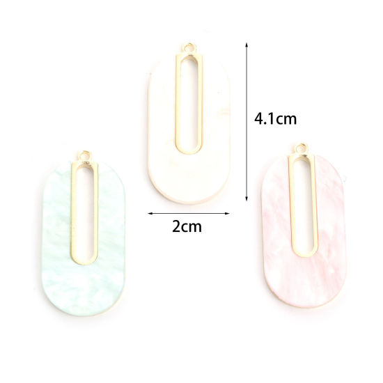 Image de Pendentifs Série D'acide Acétique en Alliage de Zinc+Acrylique Ovale Doré Multicolore Creux 4.1cm x 2cm, 5 Pcs