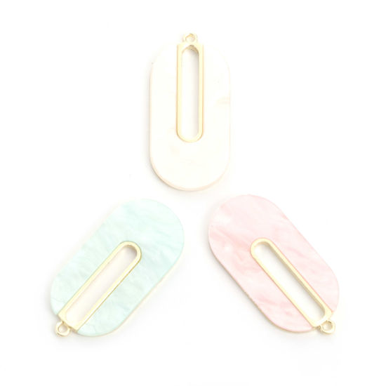 Image de Pendentifs Série D'acide Acétique en Alliage de Zinc+Acrylique Ovale Doré Multicolore Creux 4.1cm x 2cm, 5 Pcs