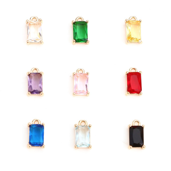 Picture of Brass & Glass Charms Gold Plated Multicolor Rectangle Faceted 9mm x 5mm                                                                                                                                                                                       