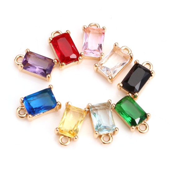 Picture of Brass & Glass Charms Gold Plated Multicolor Rectangle Faceted 9mm x 5mm                                                                                                                                                                                       