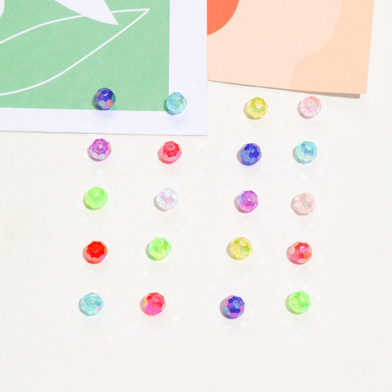 Picture of Acrylic Beads Round Multicolor AB Rainbow Color Faceted About 8mm Dia.