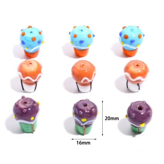 Picture of Lampwork Glass Beads Ice Cream Multicolor Dot About 20mm x 16mm