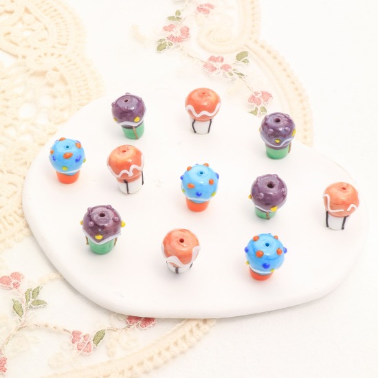 Picture of Lampwork Glass Beads Ice Cream Multicolor Dot About 20mm x 16mm