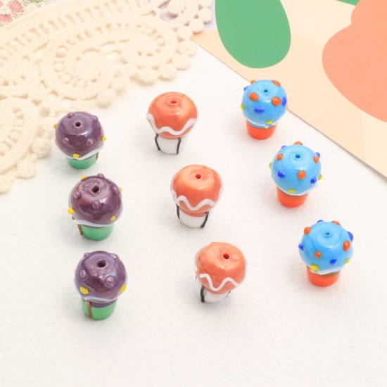 Picture of Lampwork Glass Beads Ice Cream Multicolor Dot About 20mm x 16mm