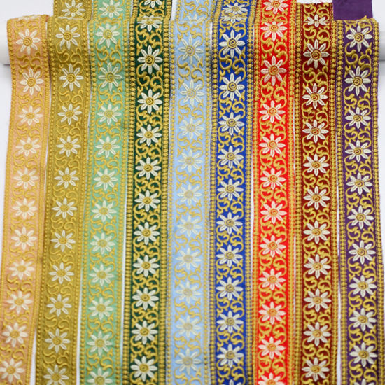Picture of Polyester Ethnic Jacquard Webbing Ribbon Multicolor Flower Embroidered 4cm