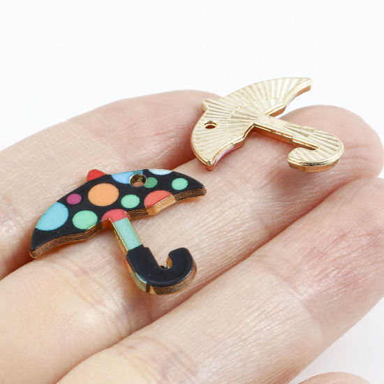 Immagine di Lega di Zinco Tempo Collezione Charms Oro Placcato Multicolore Ombrello Smalto 22mm x 21mm , 10 Pz