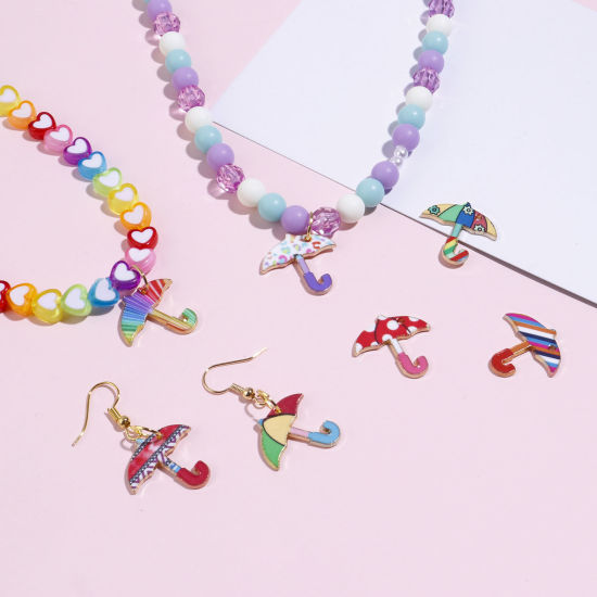 Immagine di Lega di Zinco Tempo Collezione Charms Oro Placcato Multicolore Ombrello Smalto 22mm x 21mm , 10 Pz