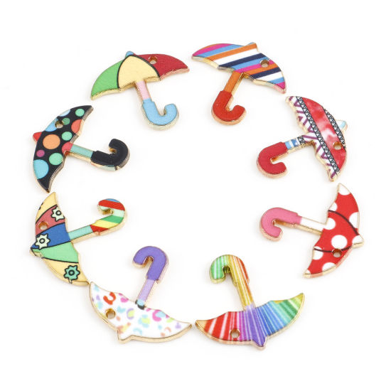 Immagine di Lega di Zinco Tempo Collezione Charms Oro Placcato Multicolore Ombrello Smalto 22mm x 21mm , 10 Pz