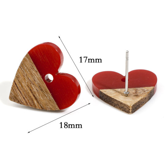 Bild von Harz & Natürliches Holz Valentinstag Ohrring Ohrstecker Zubehör Herz Bunt Mit Öse 18mm x 17mm, Drahtstärke: (21 gauge), 6 Stück
