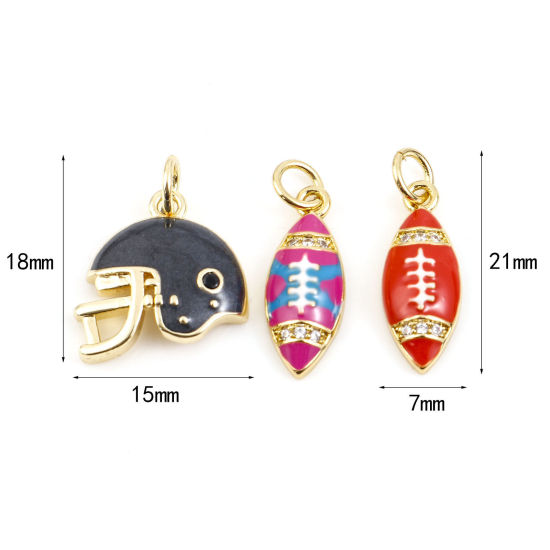 Bild von Messing Sport Charms 14K Gold plattiert Bunt Amerikanischer Fußball Emaille 1 Stück                                                                                                                                                                           