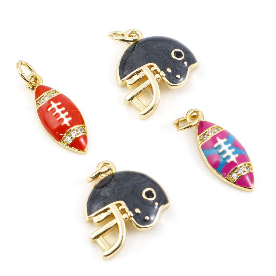 Picture of Brass Sport Charms 14K Gold Plated Multicolor Football Enamel                                                                                                                                                                                                 