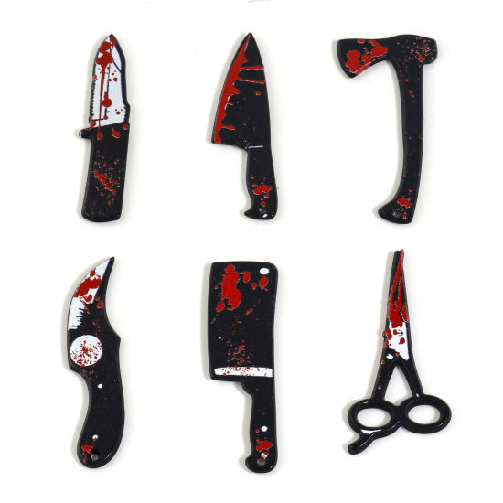 Image de Breloques Halloween en Résine Couteau Noir & Rouge 5 Pcs