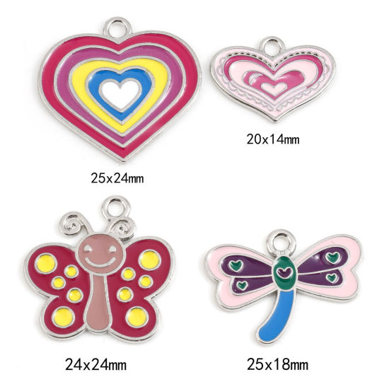 Immagine di Lega di Zinco Charms Tono Argento Multicolore Cuore Smalto 10 Pz