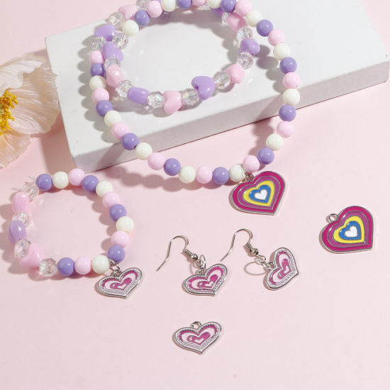 Immagine di Lega di Zinco Charms Tono Argento Multicolore Cuore Smalto 10 Pz