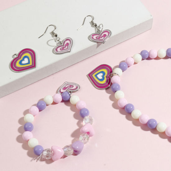 Immagine di Lega di Zinco Charms Tono Argento Multicolore Cuore Smalto 10 Pz