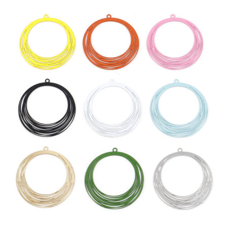 Железный Сплав(Без Кадмия) Филигранные цветок железа Подвески Круглые Разноцветный С Краской 3.2см x 3см, 10 ШТ