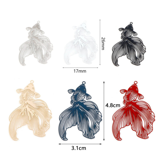 合金 透かしパーツ ペンダント 金魚 多色 ペインティング 4.8cm x 3.1cm、 10 個 の画像