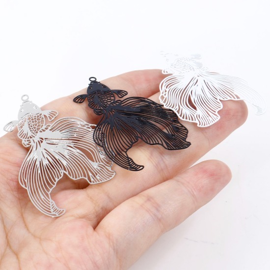 合金 透かしパーツ ペンダント 金魚 多色 ペインティング 4.8cm x 3.1cm、 10 個 の画像