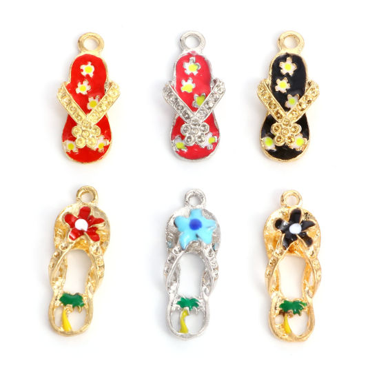 Picture of Zinc Based Alloy Clothes Charms Multicolor Flip Flops Slipper Enamel