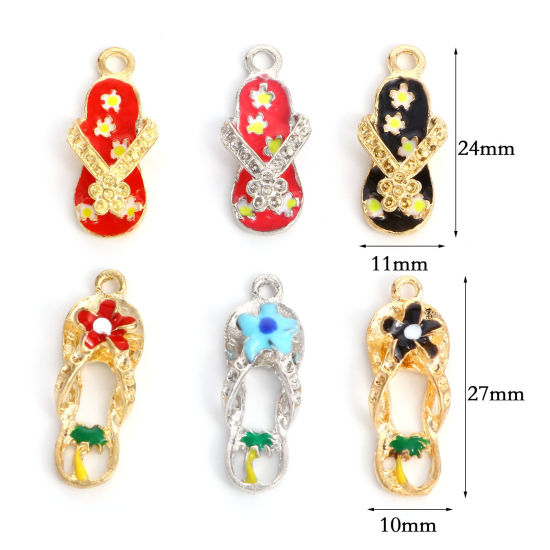 Picture of Zinc Based Alloy Clothes Charms Multicolor Flip Flops Slipper Enamel