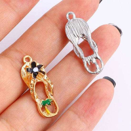 Picture of Zinc Based Alloy Clothes Charms Multicolor Flip Flops Slipper Enamel